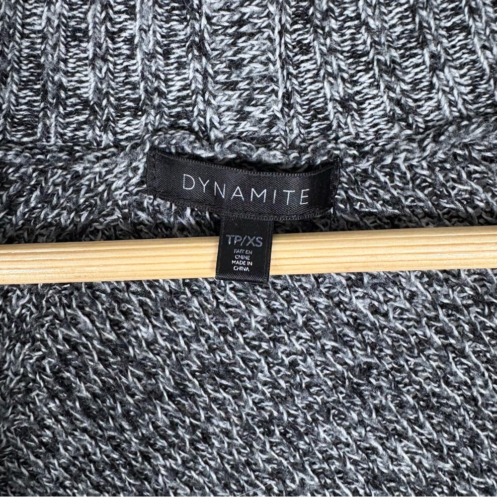 Dynamite Womens Long Open Front Cardigan, Grey & Black Cowl Collar Knit, Size XS - Picture 3 of 5